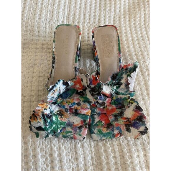 Cecelia New York Happy Multi Flower Sandals Floral Block Heeled Sandal $228 NEW - Picture 4 of 6